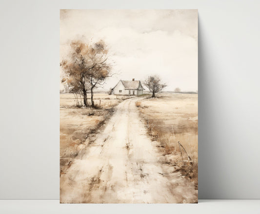 Country Road Landscape Painting Vintage Art Print